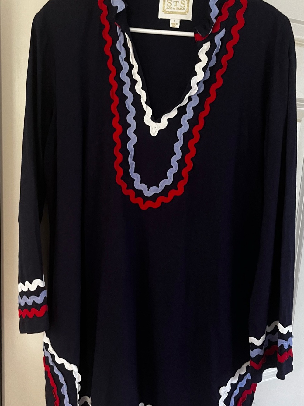 STS Blue Tunic with Red, White & Light Blue Rickrack Trim